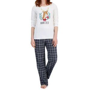 Family Pajamas Women's 2-Piece Pajama Set, White Gray Multi Mama Deer